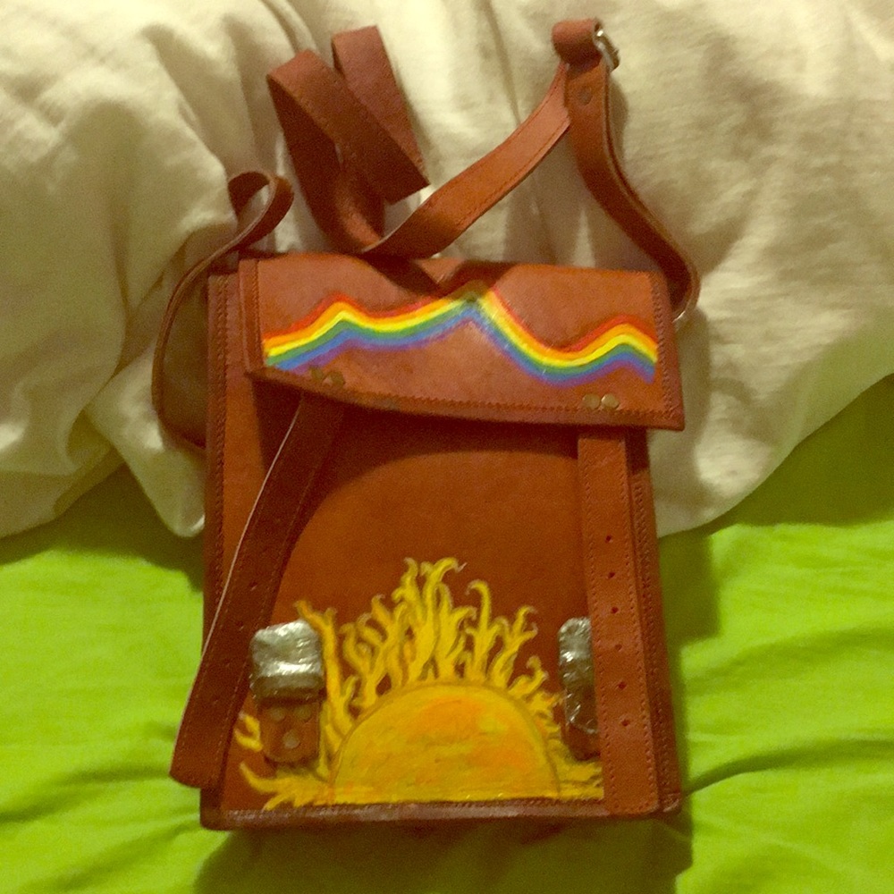 Crossbody Leather bag. Hand painted.